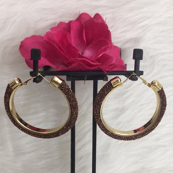 🌹3/$15 Palm Beach Pink & Gold Glitter Hoop Earrings - Picture 3 of 8